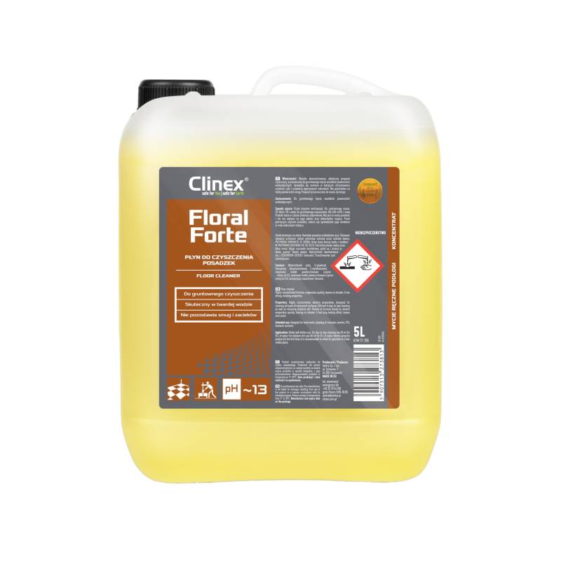 Clinex Bodenreiniger Mittel FLORAL FORTE 5 L/Hochkonzentrierte Flüssigkeit/Streifenfreie Reinigung/Wischflüssigkeit für Boden, Reinigungskonzentrat/Reinigungsmittel/Enthärtet Wasser von Clinex nanochem