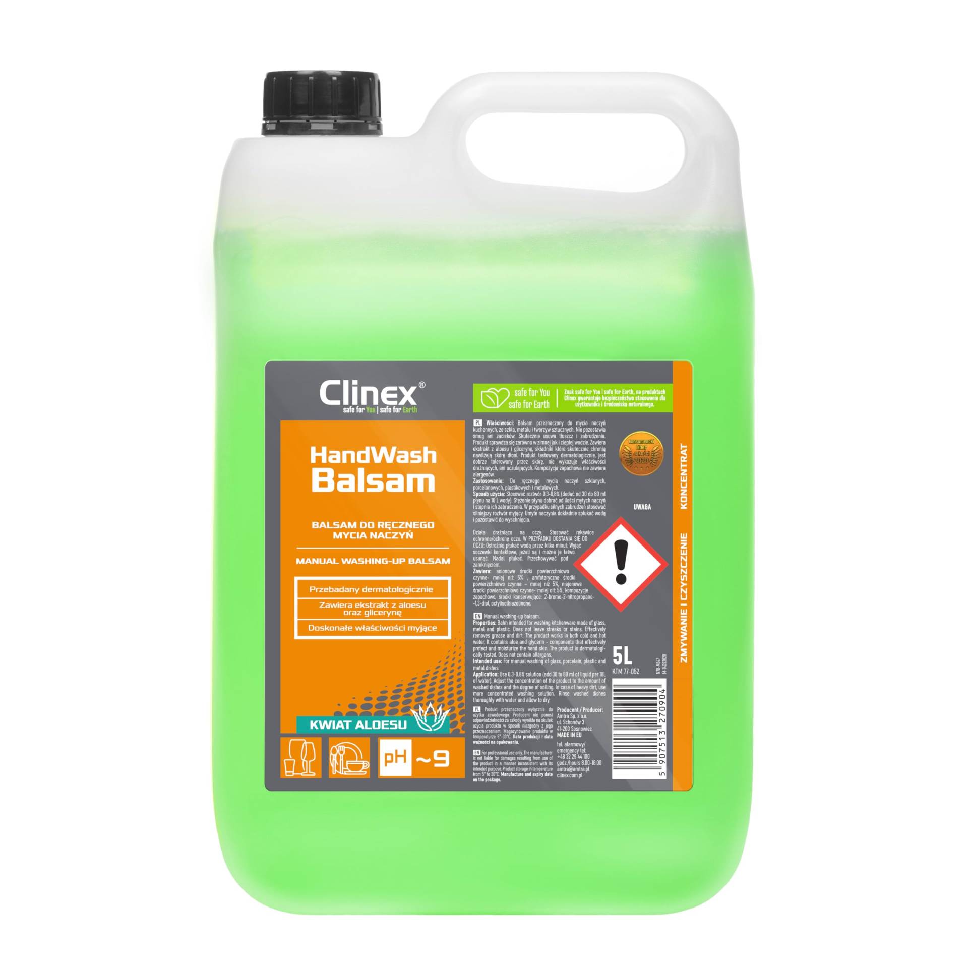 Clinex Spülbalsam Geschirrspülmittel Spülmittel Handspülmittel/ 5 liter/hautpflegende Eigenschaften/Enthält Aloe-Extrakt und Glycerin/zuverlässige Reinigung, für strahlend sauberes Geschirr von Clinex nanochem