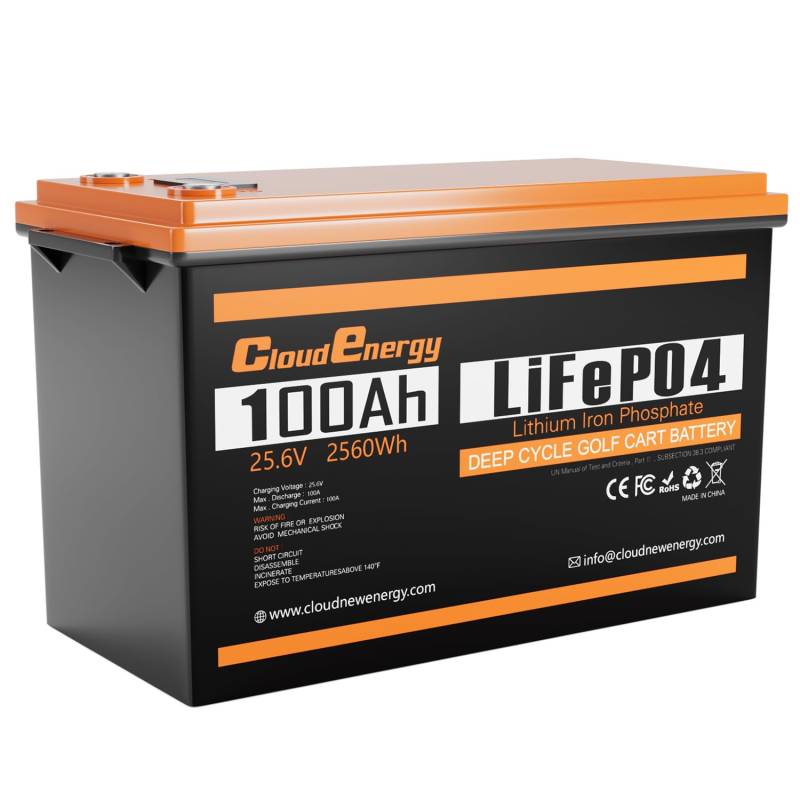 CloudEnergy LiFePO4 Batterie 24V 100Ah, Max. 2560W Leistung 100A BMS Lithium-Akku, 6000+ Lebenszyklen, 10 Jahre Lebensdauer, ideal für Marine, Solar und Wohnmobile.… von Cloudenergy