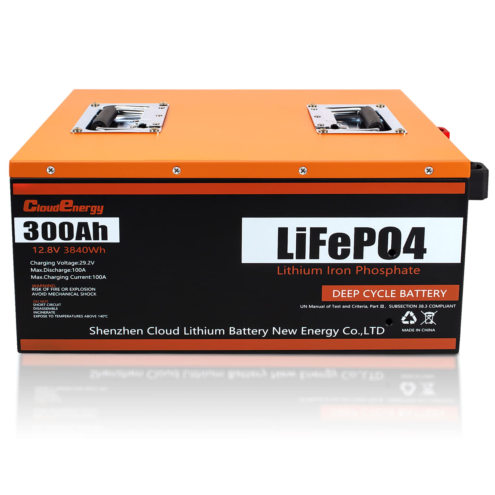 Cloudenergy 12.8V 300Ah LiFePO4 Batterie, eingebautes 100A BMS, 6000+ Tiefe Zyklen,10-Jahres-Lebenszeit, perfekt für Off-Grid, Heimsystem, Wohnmobil, Solar etc von Cloudenergy