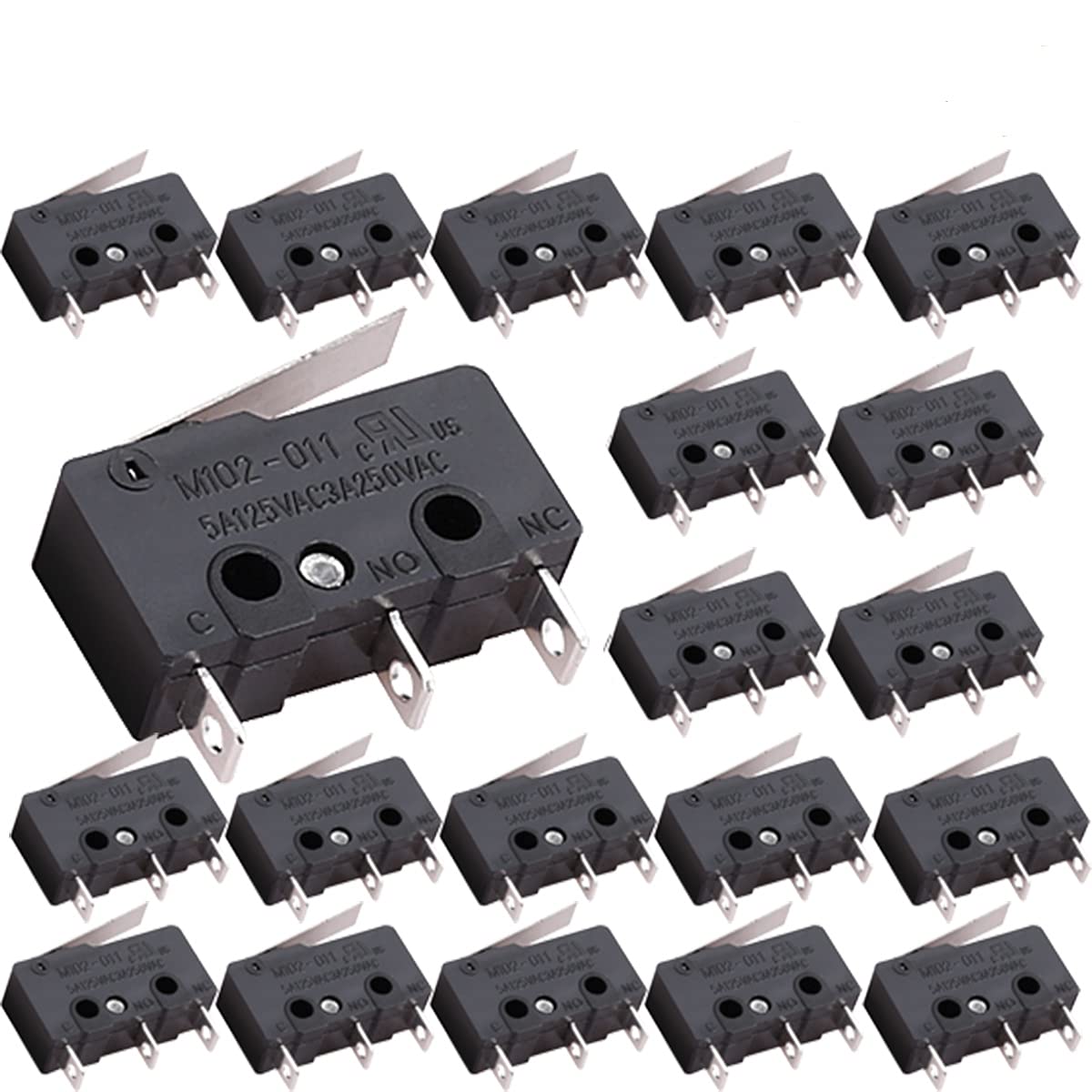 CLDIY 20Pcs Momentary Long Scharnierhebel SPDT AC 5A / 125V 3A / 250V 3 Pins 1NO 1NC Miniatur Mikroschalter für Arduino von Clyxgs