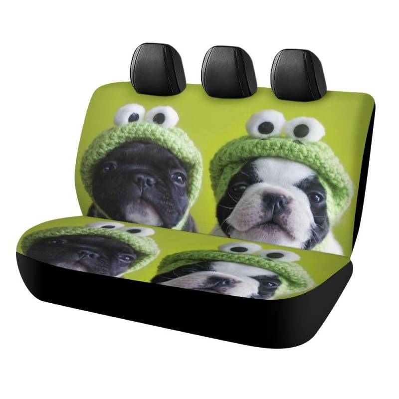 Cmagnifico Auto Rücksitzbezug, Französische Bulldogge mit Froschhut Autositzbezug, Universal Sitzbezüge Set für die meisten Autos LKW SUV von Cmagnifico