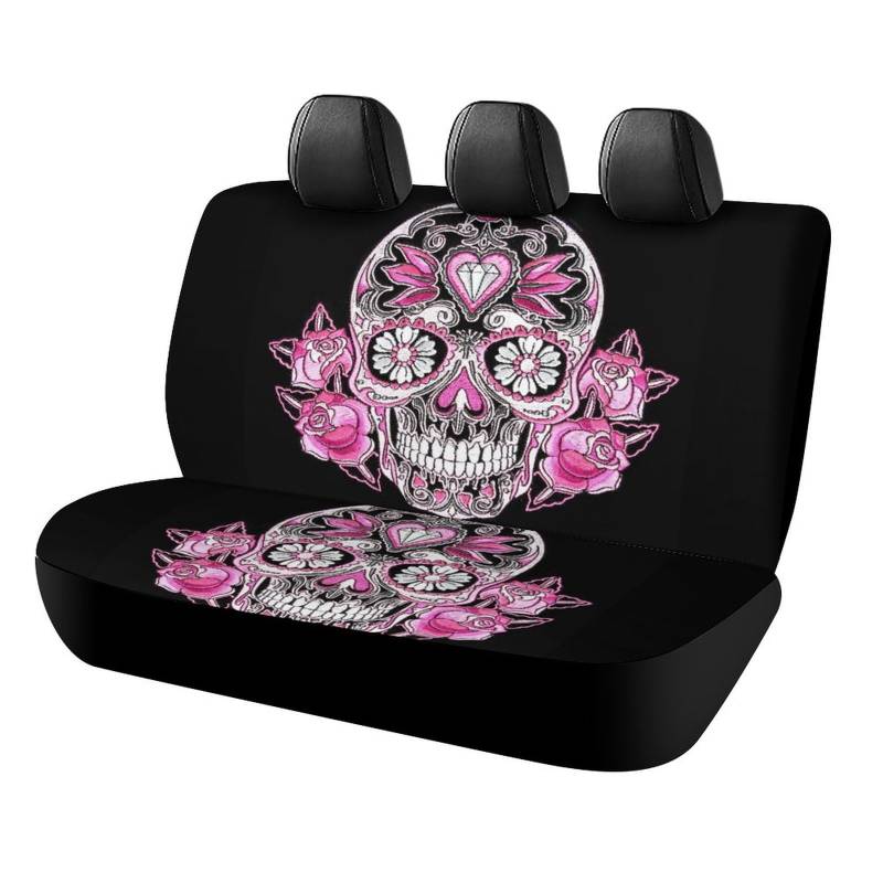 Cmagnifico Auto Rücksitzbezug, Rosa Sugar Skull Autositzbezug, Universal Sitzbezüge Set für die meisten Autos, LKWs, SUVs von Cmagnifico