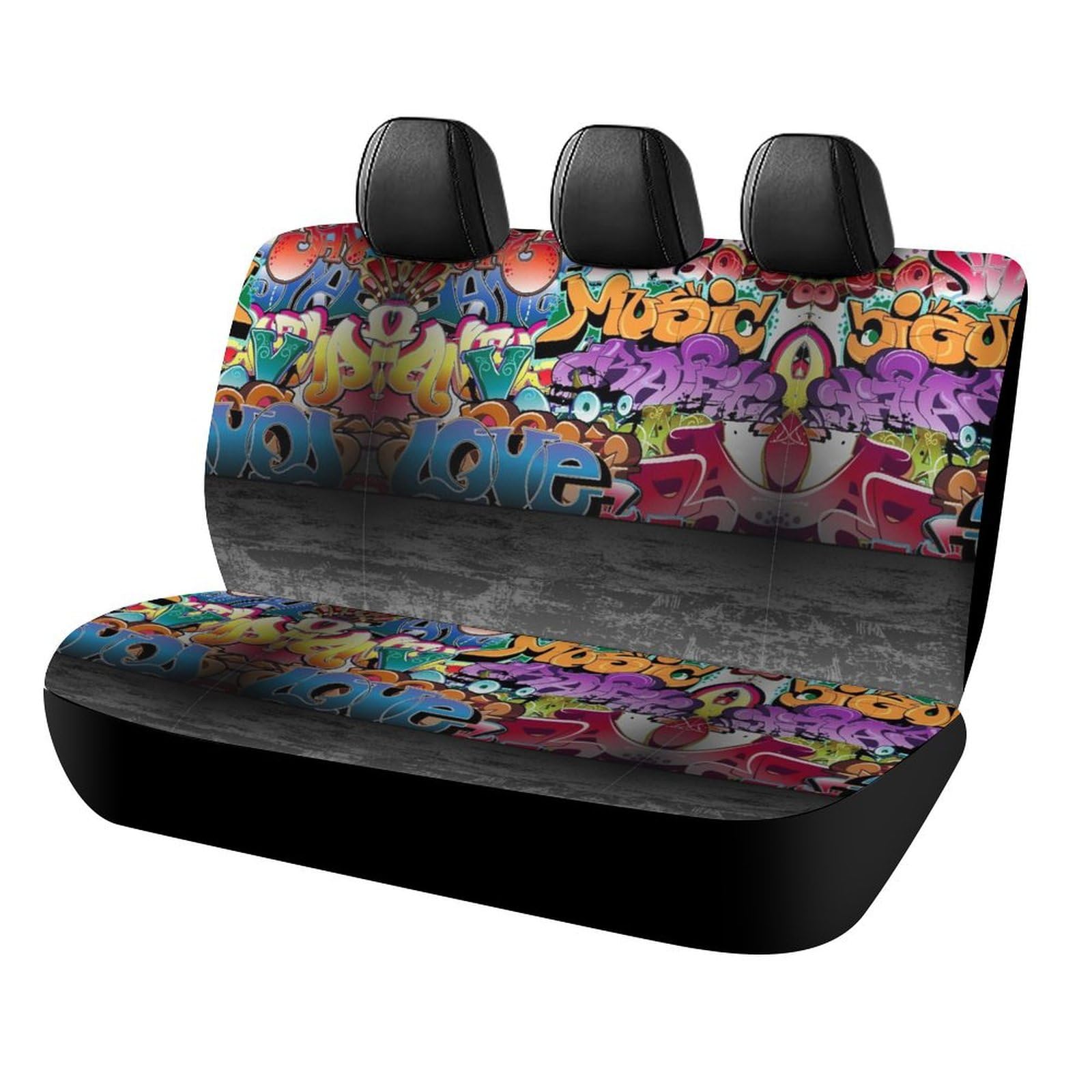 Cmagnifico Auto Rücksitzbezug Graffiti Hip Hop Autositzbezug Universal Sitzbezüge Set für die meisten Autos LKW SUV von Cmagnifico