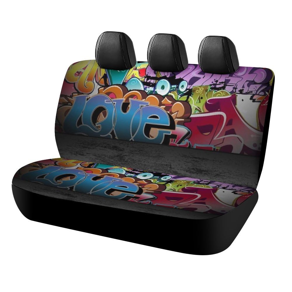 Cmagnifico Auto Rücksitzbezug Graffiti Hip Hop Autositzbezug Universal Sitzbezüge Set für die meisten Autos LKW SUV von Cmagnifico