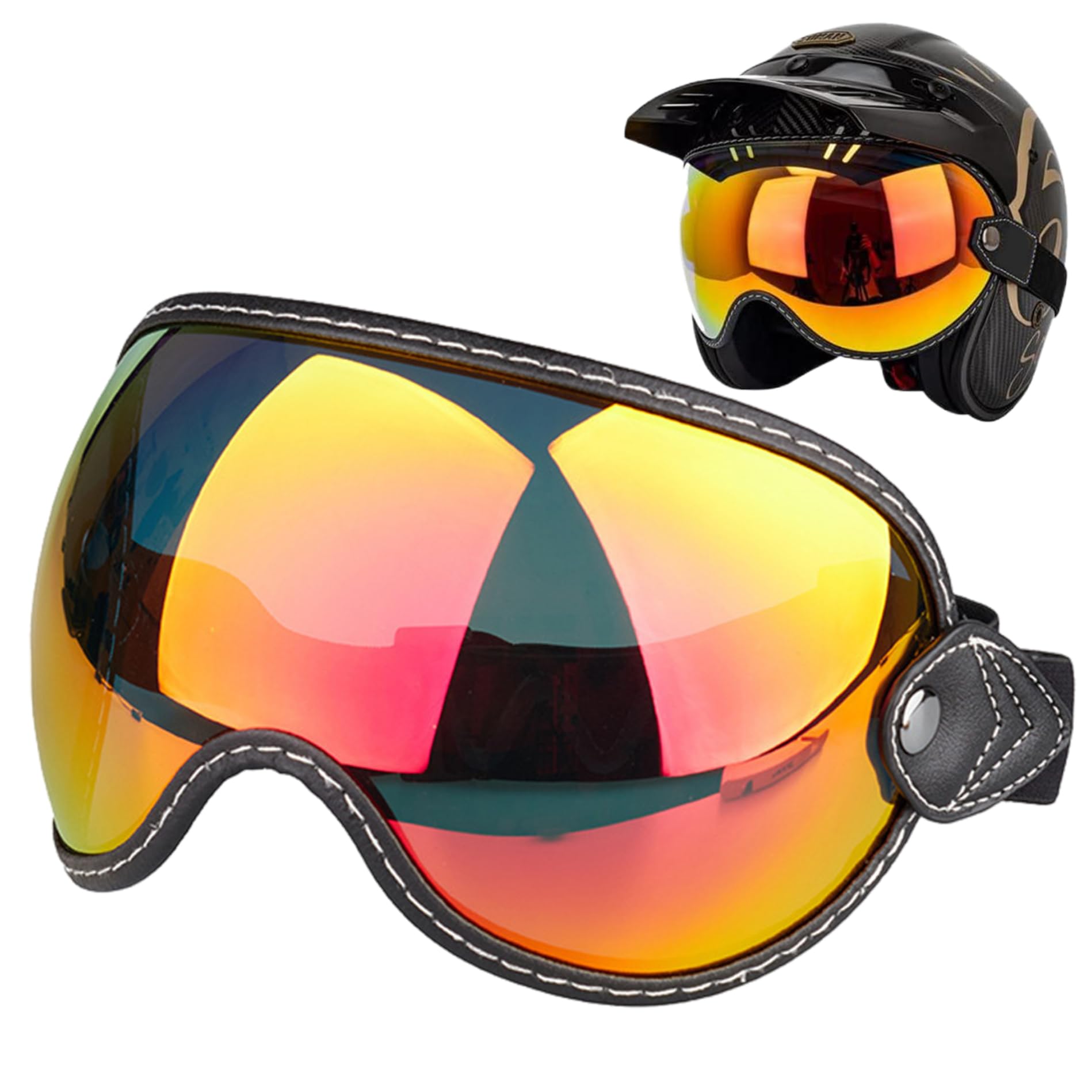 Motorradbrille, Motorradhelm Visier mit Riemen, Retro -Reitbrille Universal für 3/4 Open Face Vollhelmbike Brille von Cndiyald