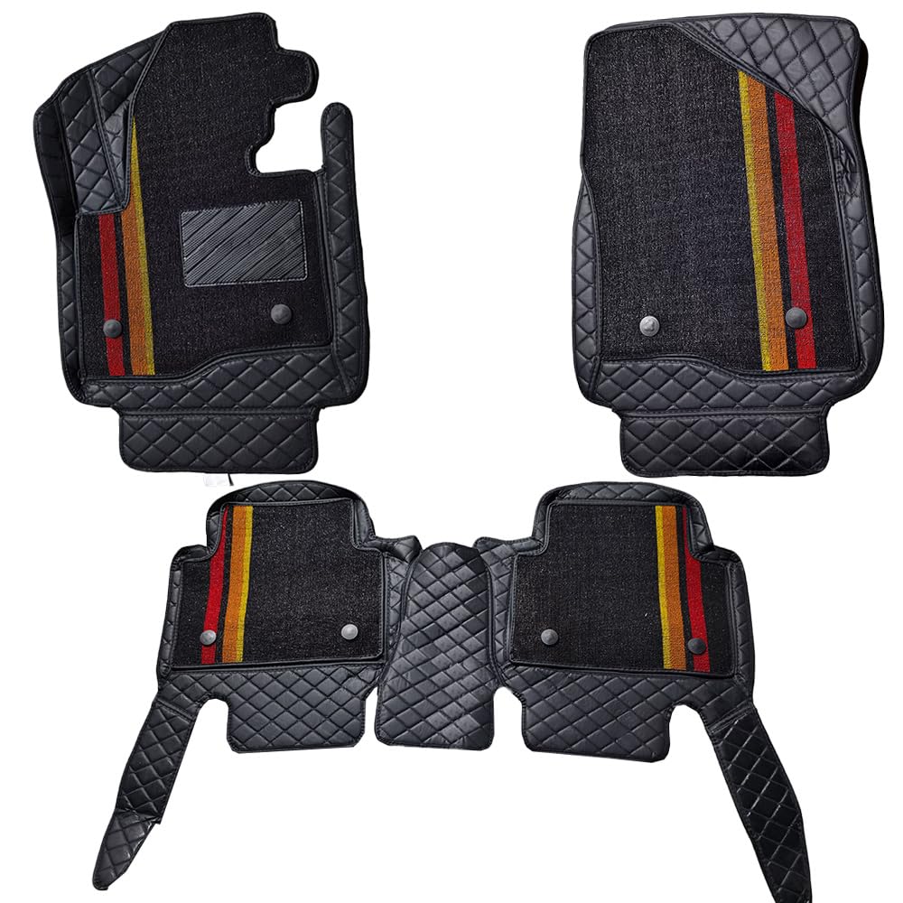 Cobear Doppellagige Autofußmatten für Hyundai Santa Fe 2013-2018 NC 7seats Allwetter-Fußmatten,wasserdichte Anti-Rutsch-Leder-Fußmatten Auto-Interieur-Zubehör,Schwarz-Rot von Cobear