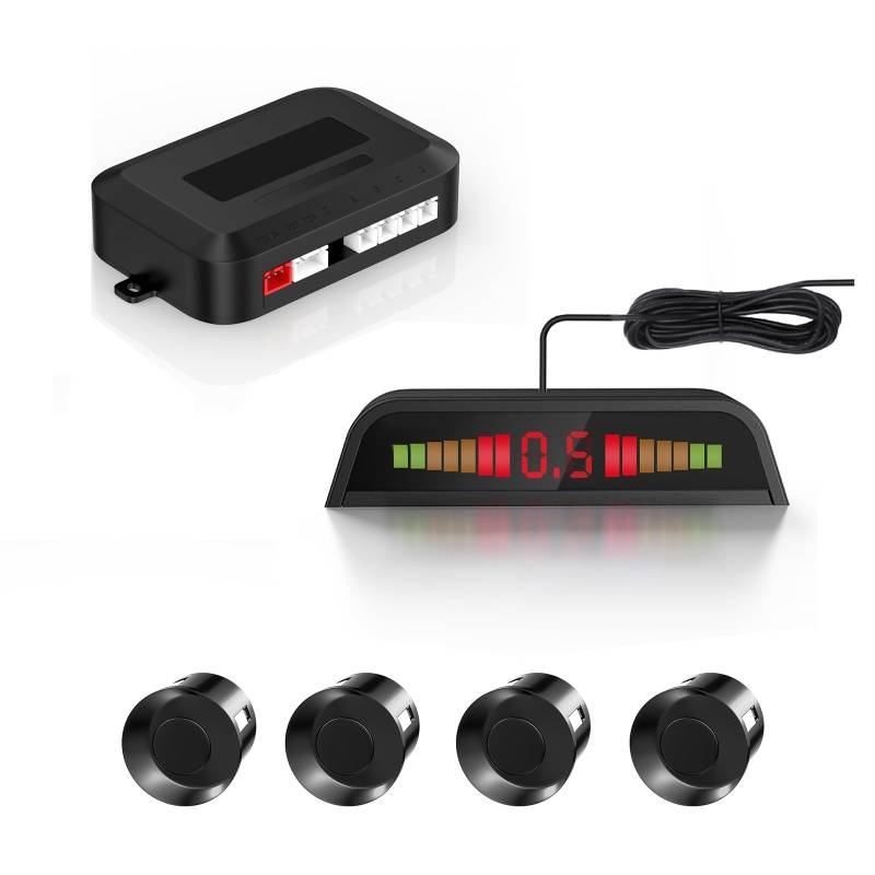 Car Parking Sensors, Compact Screen Distance Display with Sound Warning + 4 Black Reversing Sensors for Car Auto Vans RV Trailer von Cocar