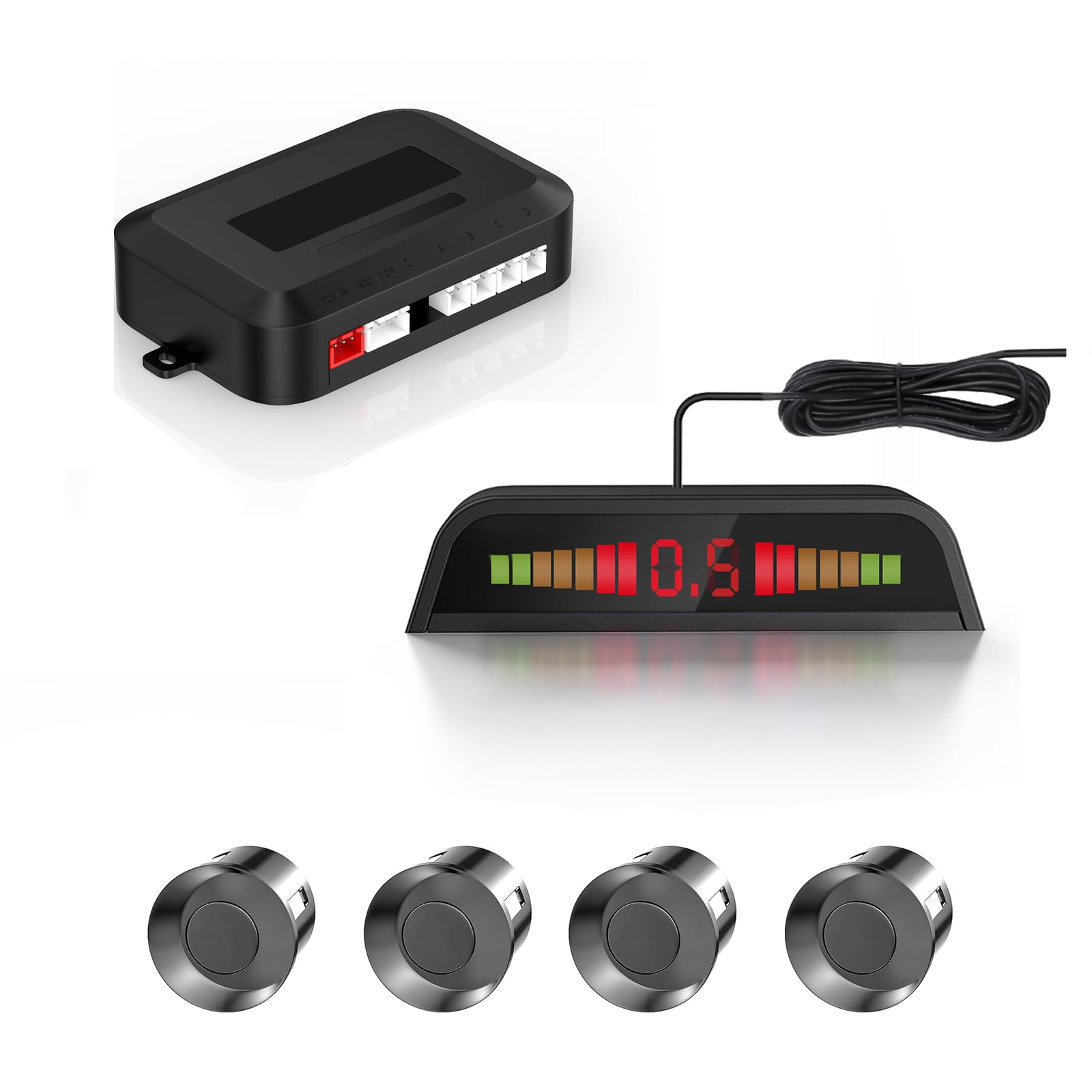 Car Parking Sensors, Compact Screen Distance Display with Sound Warning + 4 Gray Reversing Sensors for Car Auto Vans RV Trailer von Cocar