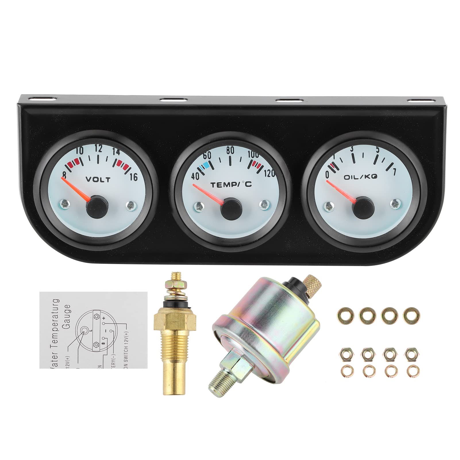 Dreifach-Messgerät-Kit, 3in1 Auto Dreifachanzeige Elektronisches Dreifachmessgeräte Wassertemperatur + Volt + Öldruckmesser 52 mm Instrument von Cocoarm