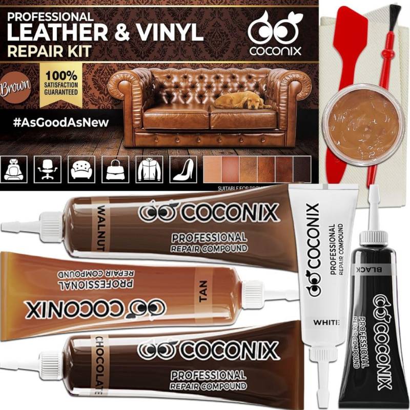 Coconix Braunes Leder Reparatursätze Für Sofas - Vinyl & Polster Reparatursatz Für Autositze, Sofa & Möbel - Liquid Scratch Filler Formula von Coconix