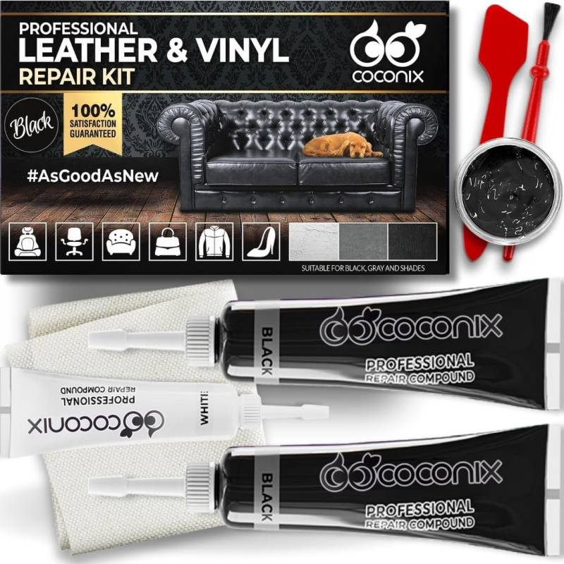 Coconix Schwarzes Leder Reparatursätze Für Sofas - Vinyl & Polster Reparatursatz Für Autositze, Sofa & Möbel - Liquid Scratch Filler Formula von Coconix