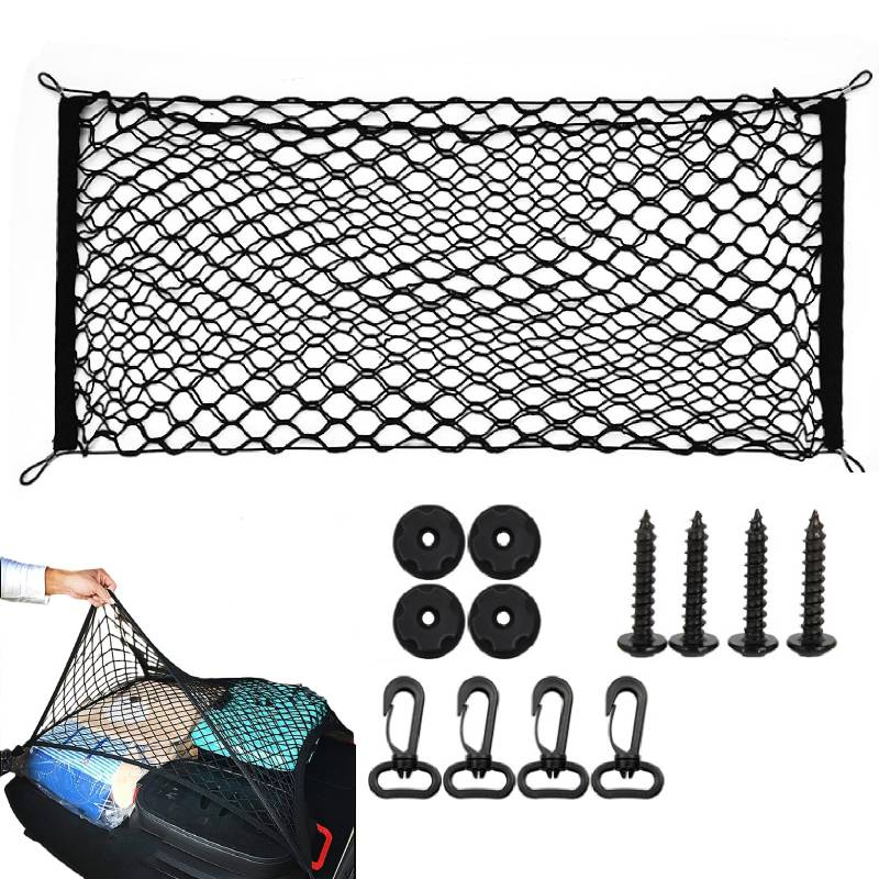 Cohentbliss 110X40cm Gepäcknetz Auto Starke Elastizität Netz Kofferraum Netztasche Auto Aufbewahrung Netz für Kofferraum Autodach Mit 4 Massiven Haken Super Elastisch Geeignet für die Meisten Autos von Cohentbliss