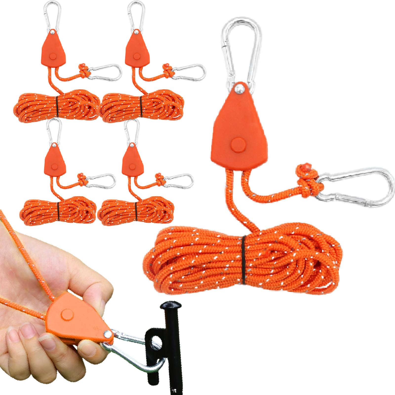 4 Stück 4M Seil Ratsche Zeltschnur 4mm Reflektierend Abspannseile Seil mit Seilspanner Einstellbare Seil Ratsche Einstellbare Nylon Schnurspanner Camping für Freien Zelt Zeltplane von Cohentbliss