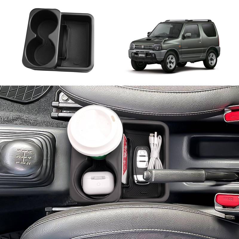 Coleya Mittelkonsole Aufbewahrungsbox Kompatibel mit Suzuki Jimny JB23 JB33 1998-2018 (MT), Jimny Zubehör Armlehne Organizer, Jimny Mittelarmlehne Handschuhfach Mit Rutschfestermatte (Schwarz) von Coleya