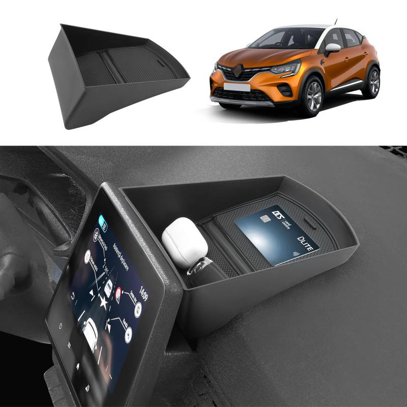 Coleya Mittelkonsole Aufbewahrungsbox Kompatibel mit Renault Captur 2 2019-2024, Renault Captur Zubehör Instrumententafel Handschuhfach, Mittelkonsole Organizer Mit Rutschfestermatte (Schwarz) von Coleya