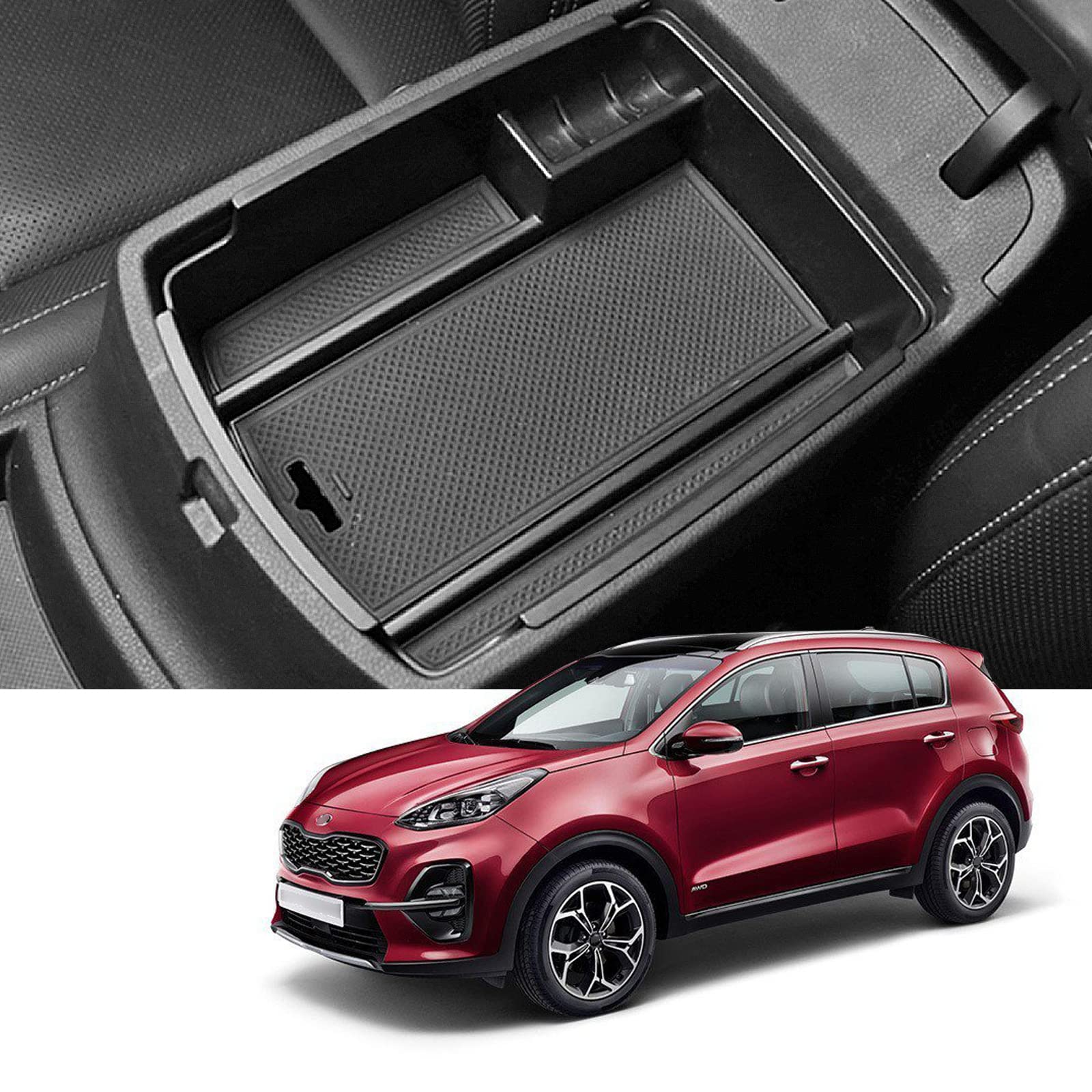 Coleya Mittelkonsole Aufbewahrungsbox Kompatibel mit Kia Sportage QL 2016-2021 (AT), Kia Sportage QL Zubehör Armlehne Organizer, Mittelarmlehne Handschuhfach Mit Rutschfestermatte (Schwarz) von Coleya