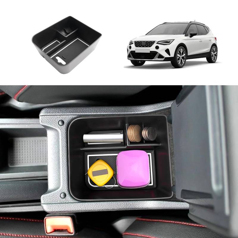 Coleya Mittelkonsole Aufbewahrungsbox Kompatibel mit Seat Arona/Seat Ibiza 2017-2024, Seat Arona Armlehne Organizer, Seat Ibiza Mittelarmlehne Handschuhfach Mit Rutschfestermatte (Weiß) von Coleya