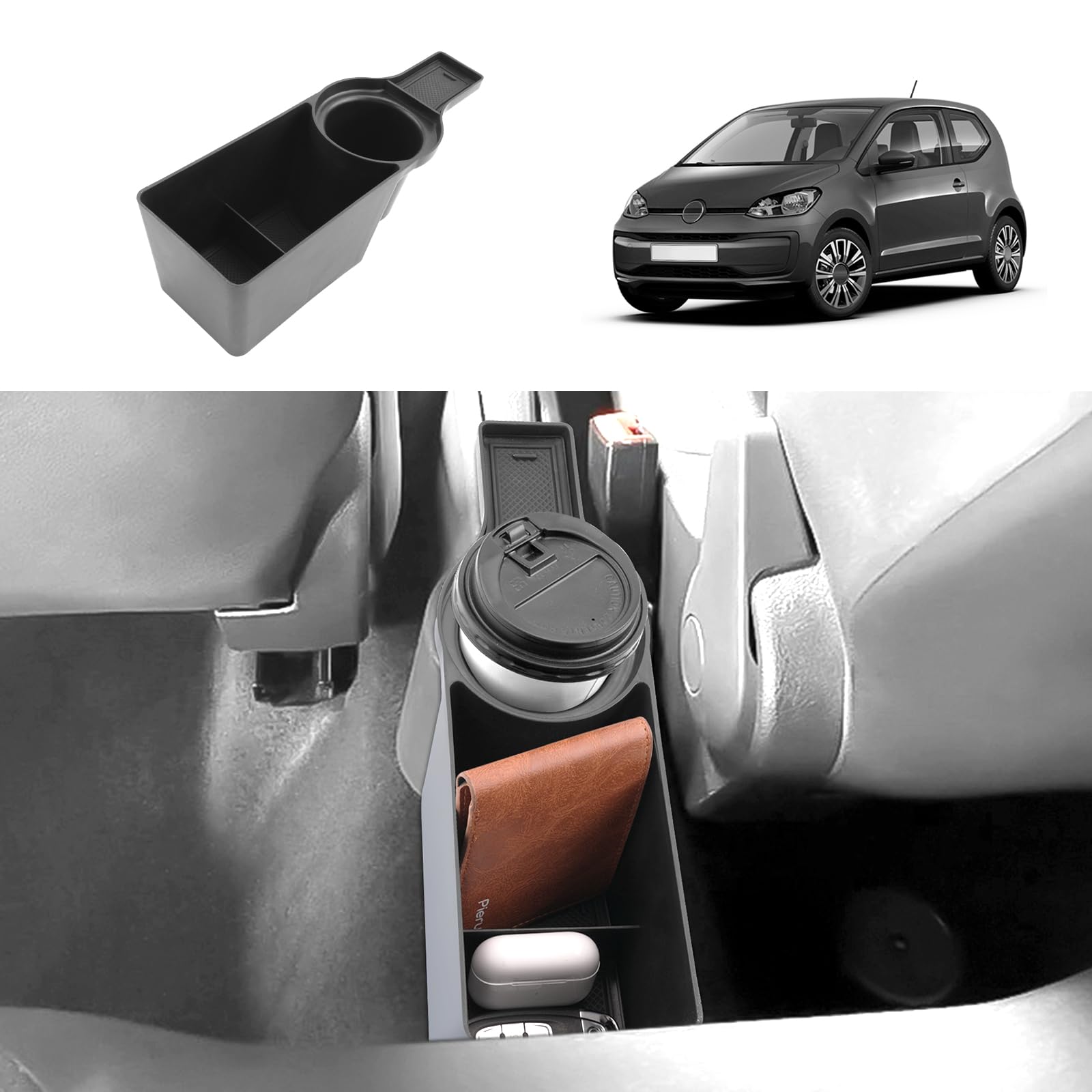 Coleya Mittelkonsole Aufbewahrungsbox Kompatibel mit VW UP/Seat Mii/Skoda Citigo 2013-2024, VW UP Mittelarmlehne Handschuhfach, VW UP Zubehör Getränkehalter Organizer mit Rutschfestermatte von Coleya