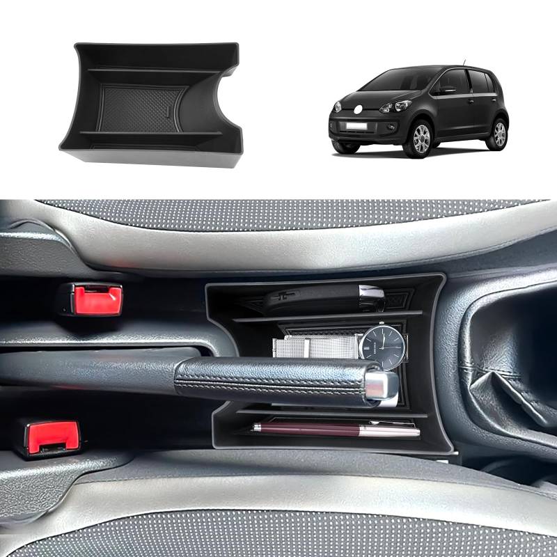 Coleya Mittelkonsole Aufbewahrungsbox Kompatibel mit VW UP/Seat Mii/Skoda Citigo 2013-2024, VW UP Zubehör Mittelarmlehne Handschuhfach, Armlehne Organizer Mit Rutschfestermatte (Schwarz) von Coleya