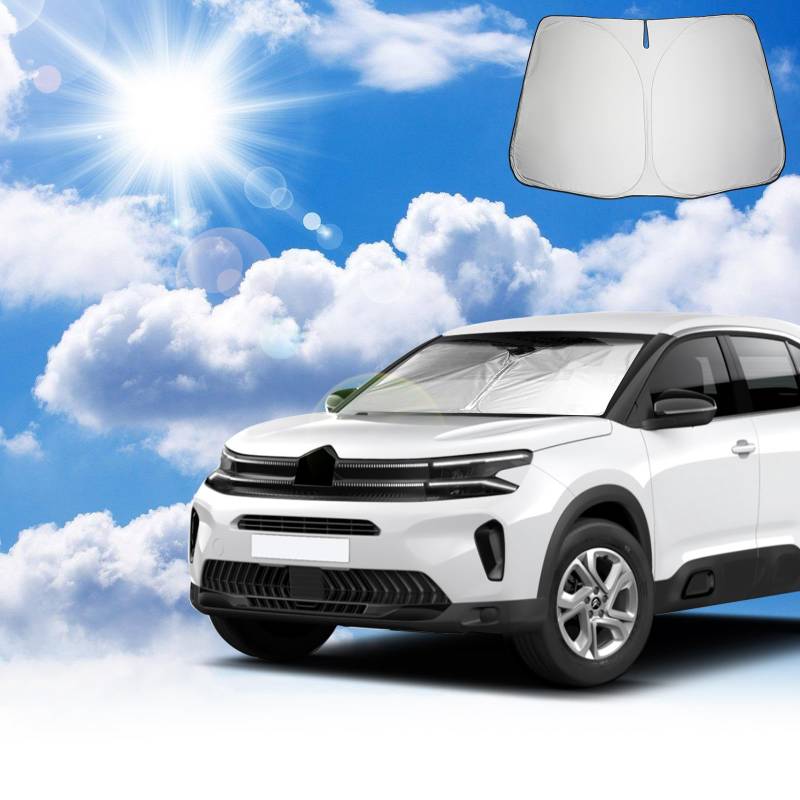 Coleya Windschutzscheibe Sonnenschutz Kompatibel mit Citroen C5 Aircross 2018-2024, C5 Aircross Frontscheibe Sonnenschirm, Citroen C5 Aircross Zubehör Sonnenblende, Faltbare, UV-Strahlen Schutz von Coleya