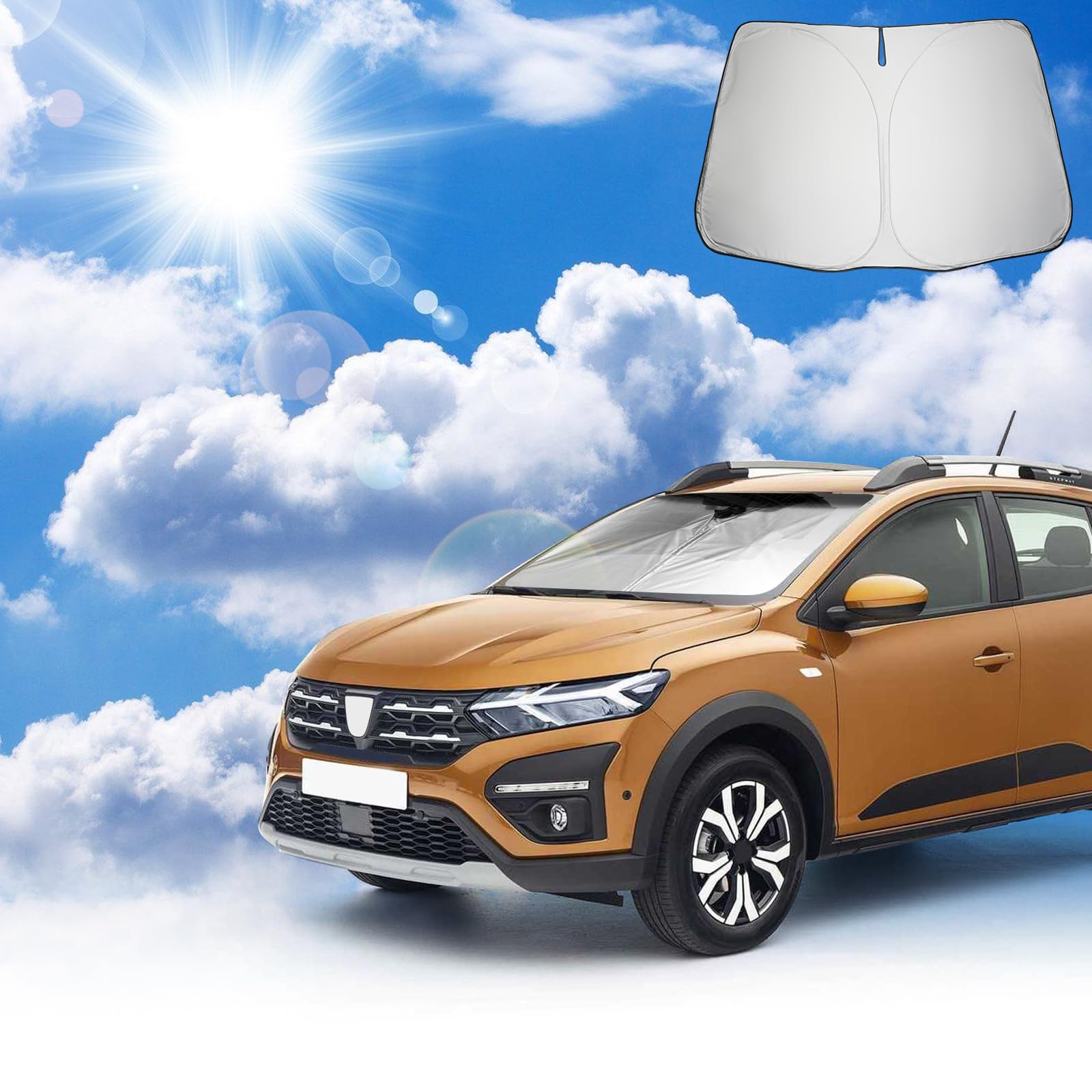 Coleya Windschutzscheibe Sonnenschutz Kompatibel mit Dacia Sandero III Sandero Stepway III 2021-2024, Sandero Frontscheibe Sonnenschirm, Dacia Sandero Sonnenblende, Faltbare, UV-Strahlen Schutz von Coleya