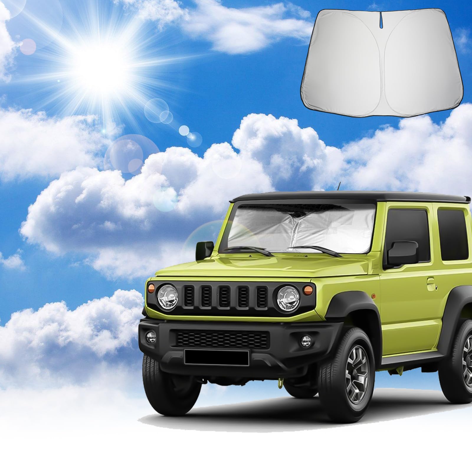 Coleya Windschutzscheibe Sonnenschutz Kompatibel mit Suzuki Jimny JB64S JB74W 2018-2024, Jimny Frontscheibe Sonnenschirm, Suzuki Jimny Zubehör Sonnenblende, Faltbare, UV-Strahlen Schutz von Coleya