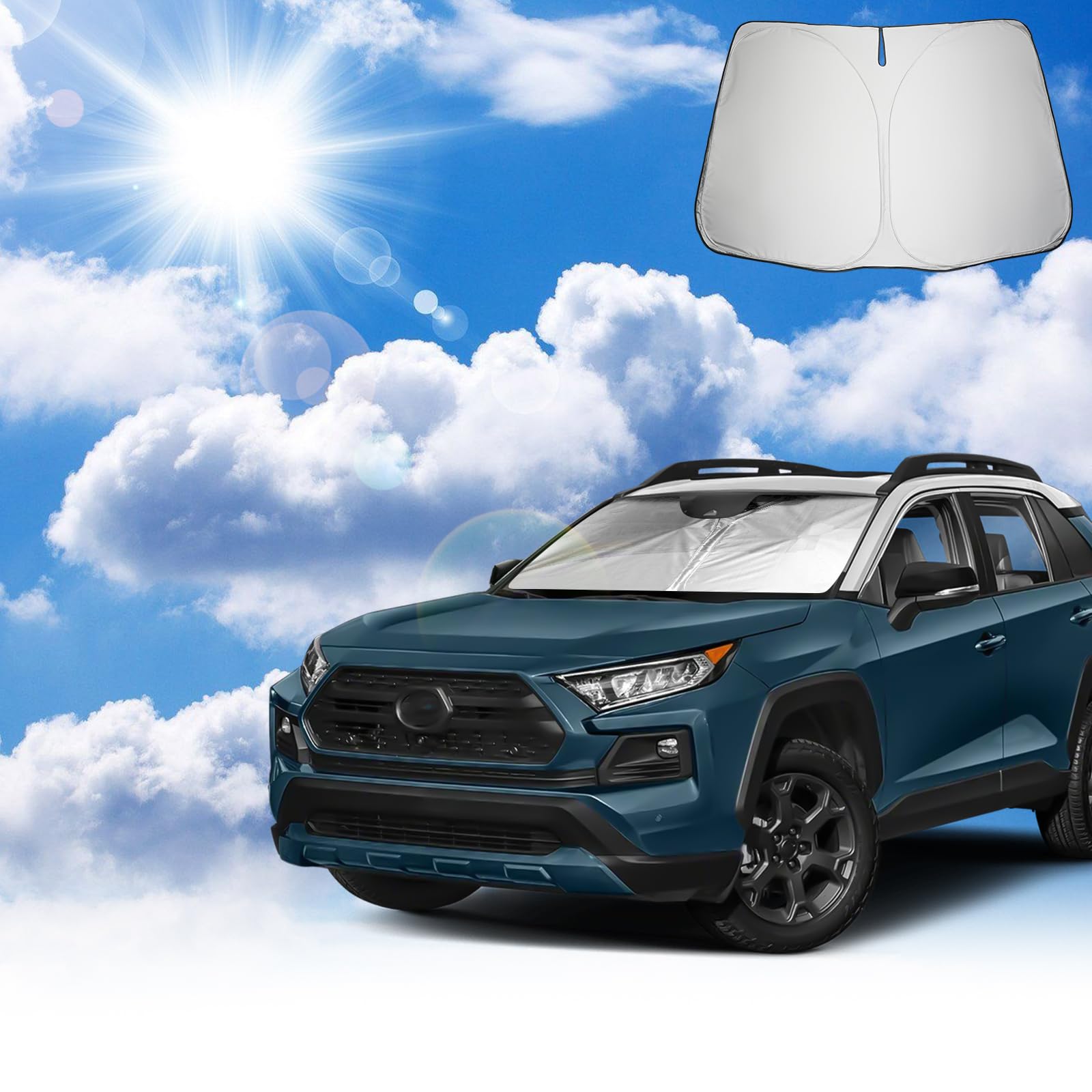 Coleya Windschutzscheibe Sonnenschutz Kompatibel mit Toyota RAV4 XA50 2019-2024, RAV4 Frontscheibe Sonnenschirm, Toyota RAV4 Zubehör Sonnenblende, Faltbare, UV-Strahlen Schutz von Coleya