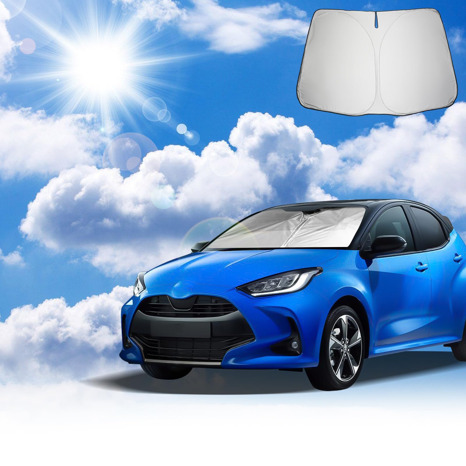 Coleya Windschutzscheibe Sonnenschutz Kompatibel mit Toyota Yaris 2020-2023 Yaris Cross 2021-2023, Yaris Frontscheibe Sonnenschirm, Toyota Yaris Zubehör Sonnenblende, Faltbare, UV-Strahlen Schutz von Coleya