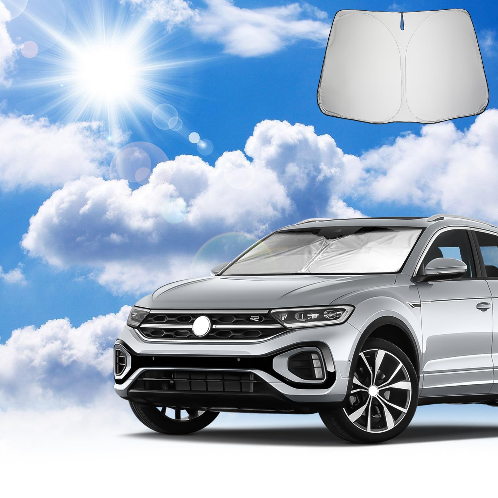 Coleya Windschutzscheibe Sonnenschutz Kompatibel mit VW T-ROC 2018-2024, T ROC Frontscheibe Sonnenschirm, VW T-ROC Zubehör Sonnenblende, Faltbare, UV-Strahlen Schutz von Coleya