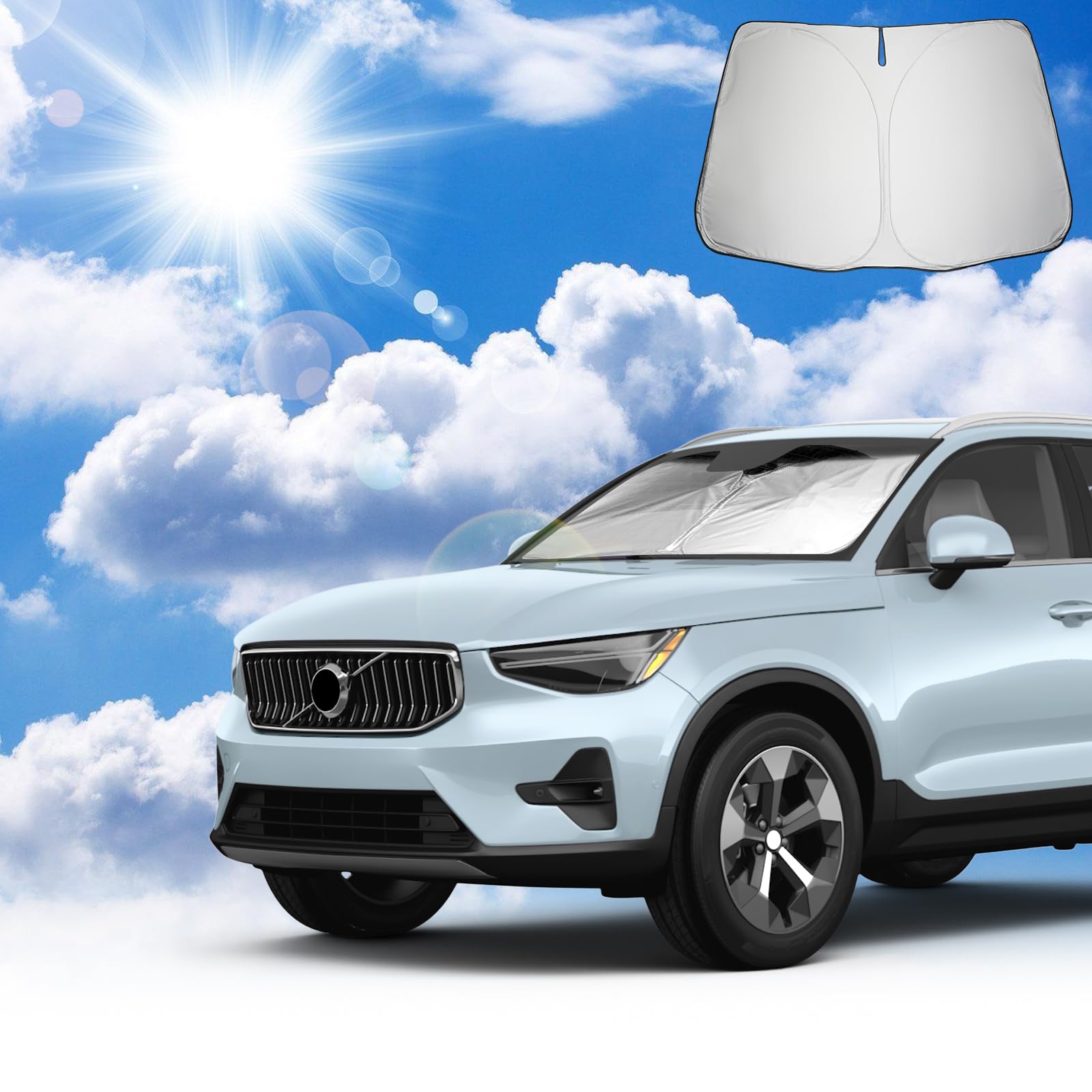 Coleya Windschutzscheibe Sonnenschutz Kompatibel mit Volvo XC40 2018-2024, Volvo XC40 Frontscheibe Sonnenschirm, Volvo XC40 Zubehör Sonnenblende, Faltbare, UV-Strahlen Schutz von Coleya