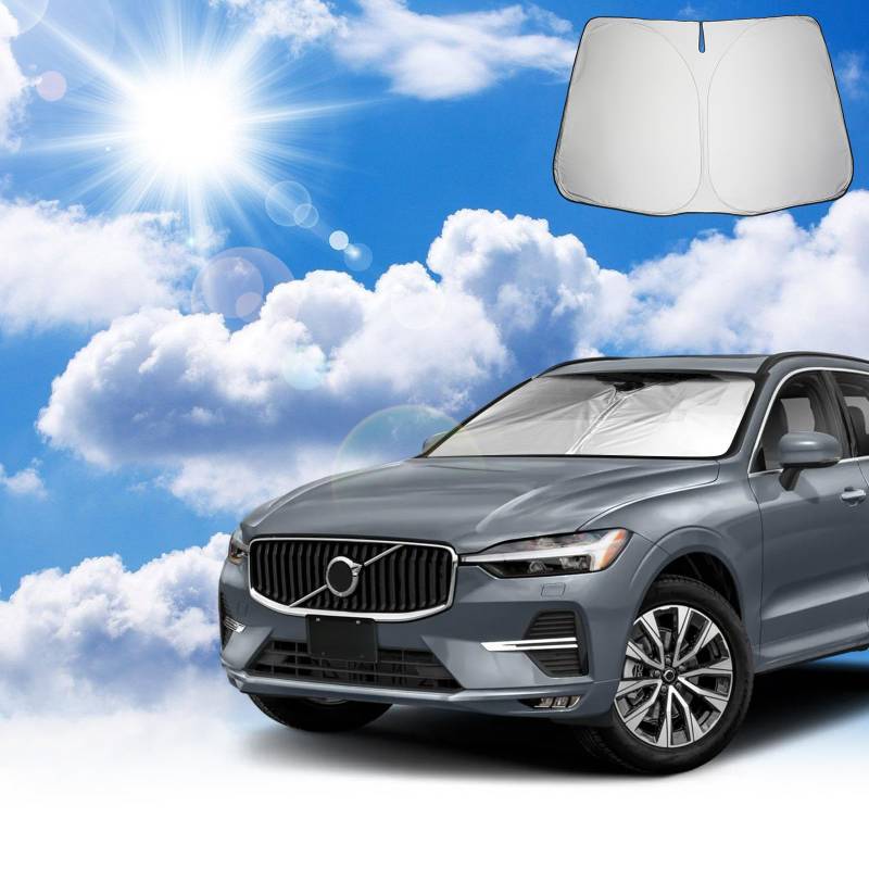 Coleya Windschutzscheibe Sonnenschutz Kompatibel mit Volvo XC60 2018-2024, Volvo XC60 Frontscheibe Sonnenschirm, Volvo XC60 Zubehör Sonnenblende, Faltbare, UV-Strahlen Schutz von Coleya