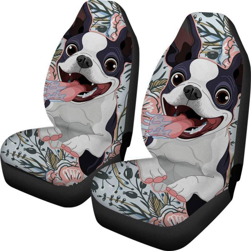 Coloranimal Goofy Boston Terrier Atmungsaktiver Schutz Autositzbezug Komplettset Zubehör 2-teiliges Mode-Haustierkissen Universal Fit Automobile Truck SUV Van von Coloranimal