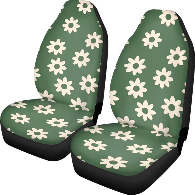 Coloranimal Grüne Auto-Sitzbezüge nur vorne, 2 Stück, grüne groovige Blume, Autositzbezug, Zubehör für Frauen von Coloranimal
