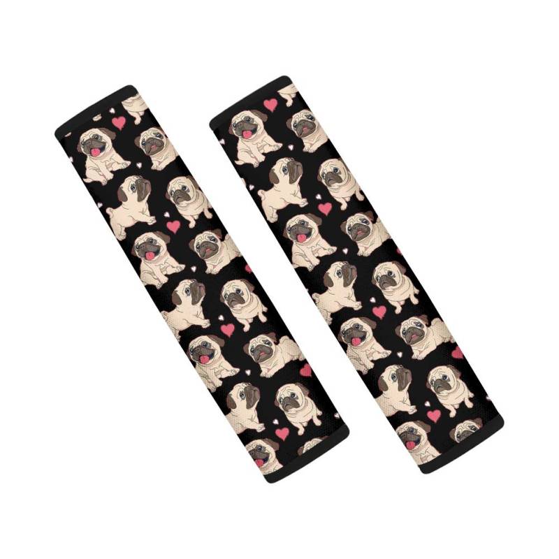 Coloranimal Kawaii Tier Mops Hund Muster Allwetter Kratzfest Schultergurt Gurtabdeckungen Mädchen Junge Lustige Custom Sitzschoner 2 Stück Set von Coloranimal