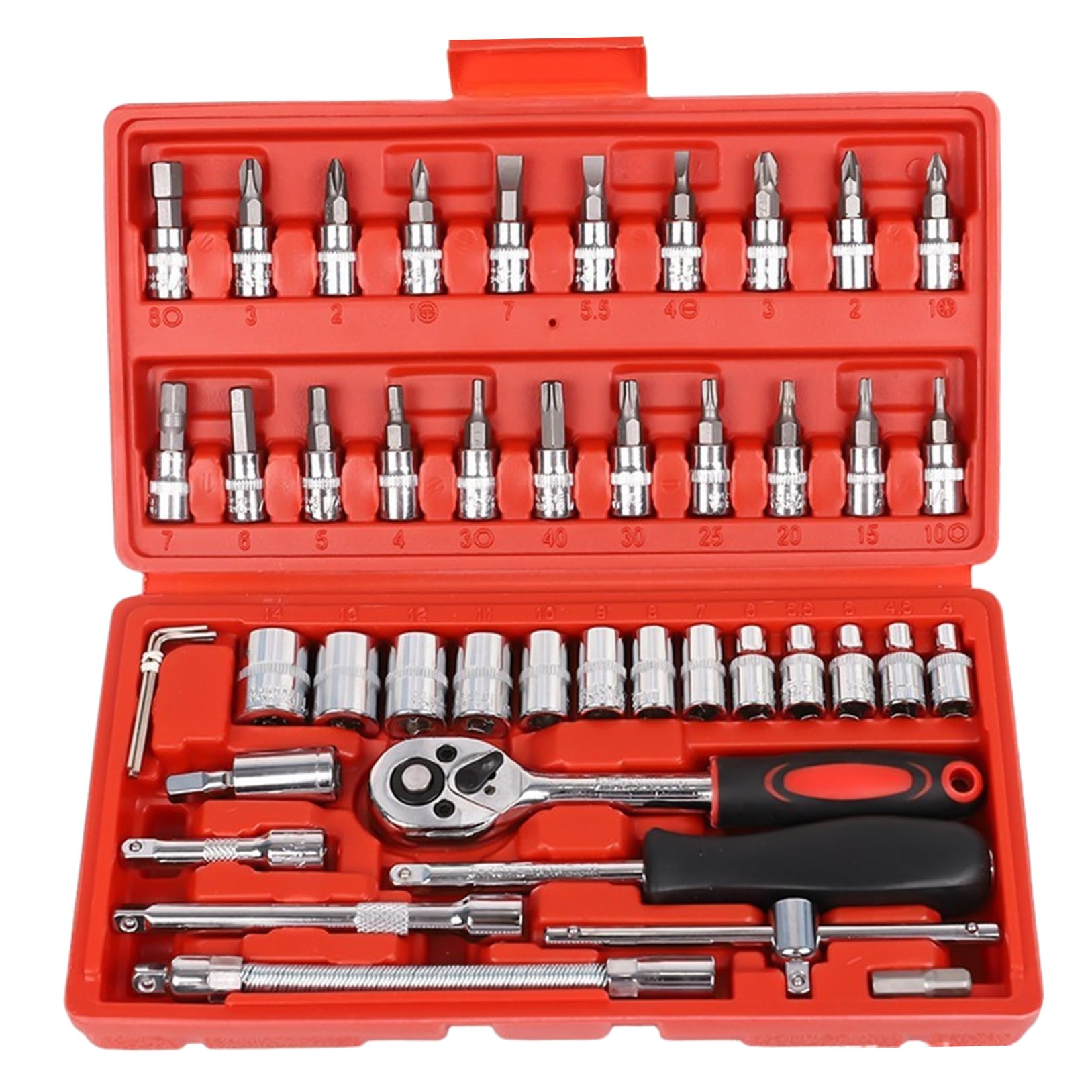 Ratschenschlüssel eingestellt, 46pcs/Set 1/4 Zoll Antriebssocket -Schraubenschlüssel mit Bit -Sockel -Set & Speicherhülle, Ratschenschlüssel für automatische Reparaturen und Haushalt von Comebachome