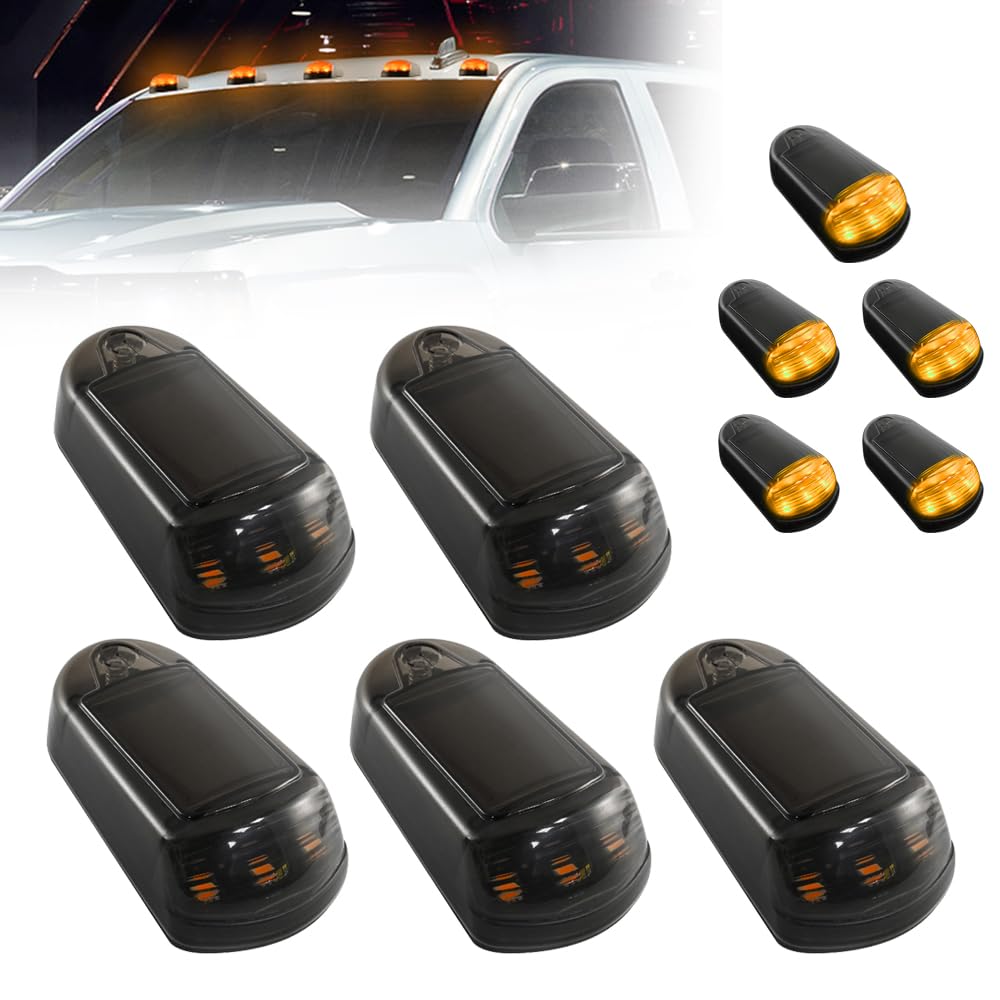 ComedyKing Solar Powered Cab Lights, 2025 Neuest 5 Stück Solarenergie Dach Begrenzungsleuchten mit Kleberücken, Solarbetriebene Kabinenleuchten, ABS Materials für Pickup LKW (Schwarz und Orange) von ComedyKing