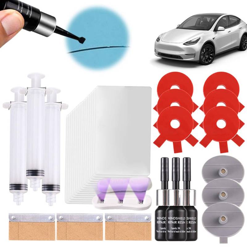 Steinschlag Reparaturset Windschutzscheibe mit UV-Lampe, Glas Reparatur Set, Auto Windshield Repair Kit, Glas Reparatur Flüssigkeit, Schnell & Einfach, Praktisches Steinschlag Reparatur Set (3pcs) von ComedyKing