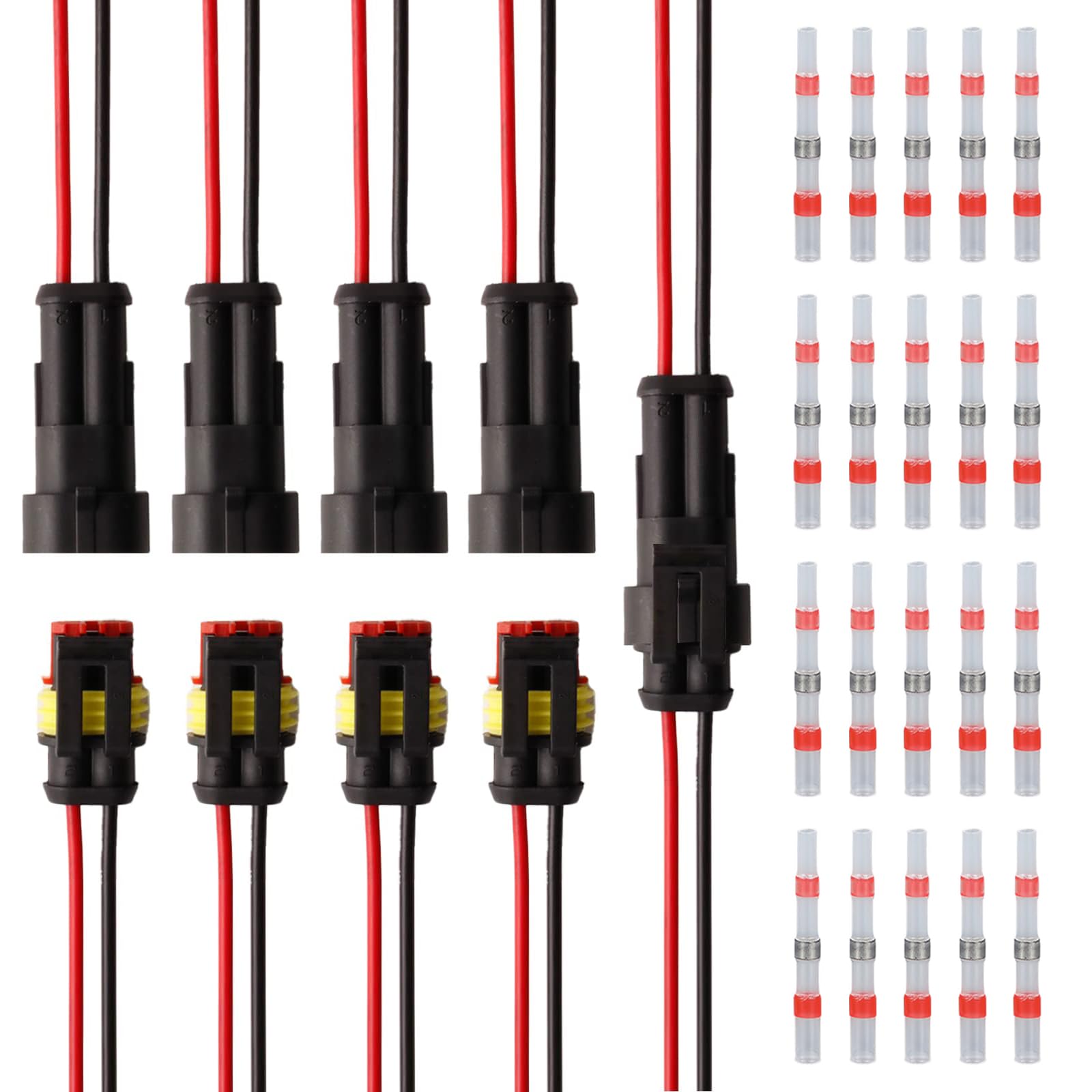 Versiegeltes wasserdichtes elektrisches Steckerbuchsen-Set, 2-polig, wasserdicht, elektrischer Steckverbinder, wasserdichter Steckverbinder für Autos, mit 20 Lötklemmen von Comioke