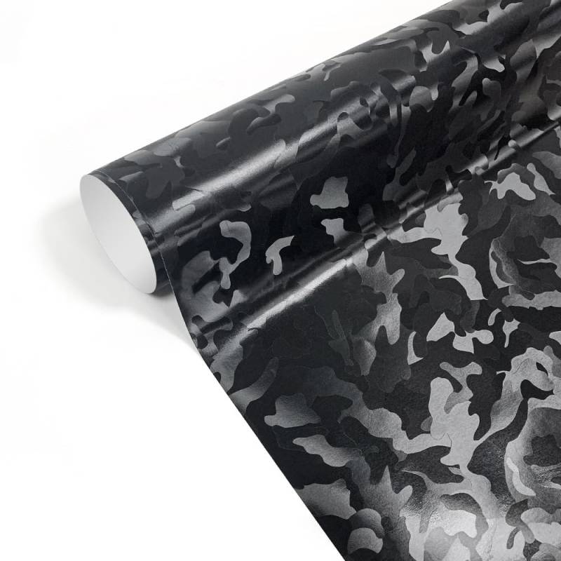 CompraFun Auto Folie, 3D Carbon Folie Camouflage aus Vinyl Selbstklebend Blasenfrei, Auto Folierung Folie für DIY Dekoration Auto Motorrad Fahrrad Lackschutzfolien (Camouflage Schwarz, 30 x 150CM) von CompraFun