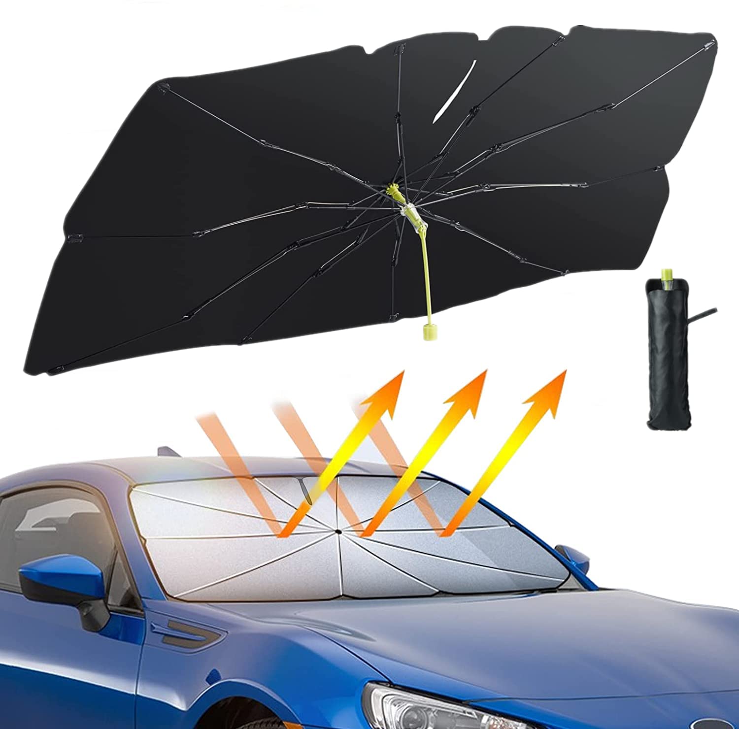 Sonnenschutz Auto Frontscheibe Innen, CompraFun Auto Windschutzscheibe Sonnenschutz 140 x 75 cm, Faltbarer Auto Sonnenschirm für Frontscheibe UV-Schutz, geeignet für die meisten Autos, SUVs, Lastwagen von CompraFun