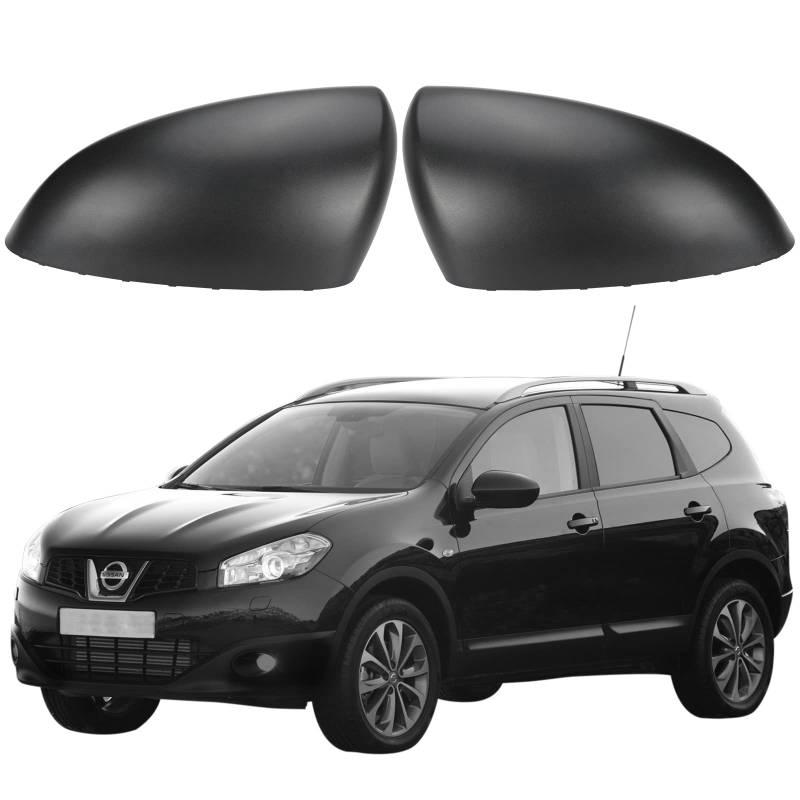 Auto Spiegelkappen, Ersatz für Nissan Qashqai 2007–2014 strukturierte schwarze Außenspiegelabdeckungen, 1 Paar links und rechts von ConBlom