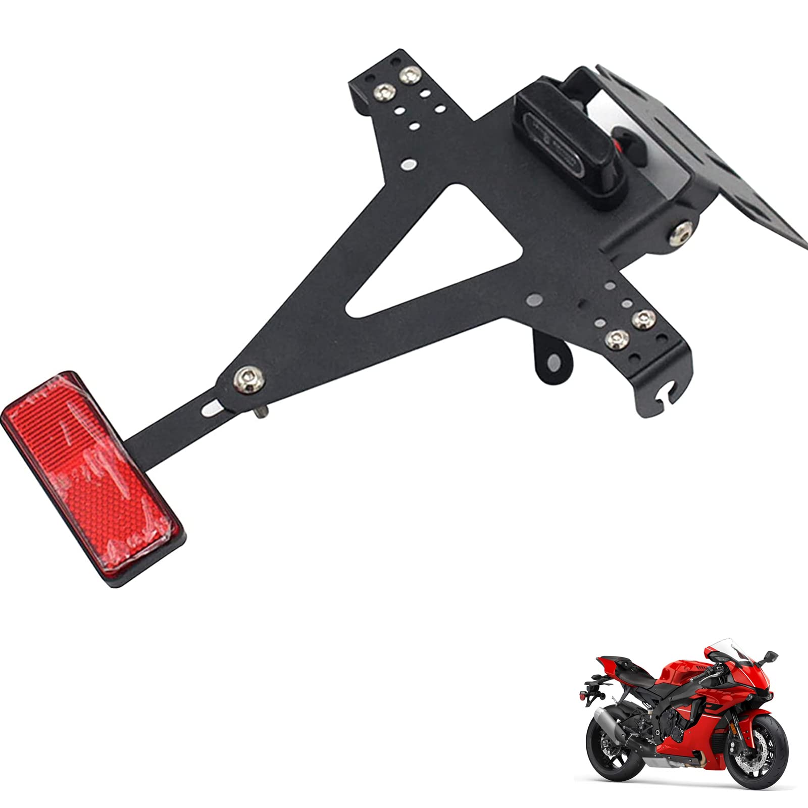 Motorrad Kennzeichenhalter, Motorrad Einstellbare Winkel Lizenz Kennzeichen Halter Halterung für YZF R1 R3 R6 R15 R25 Fz6 Mt-07 Mt 07 von ConBlom