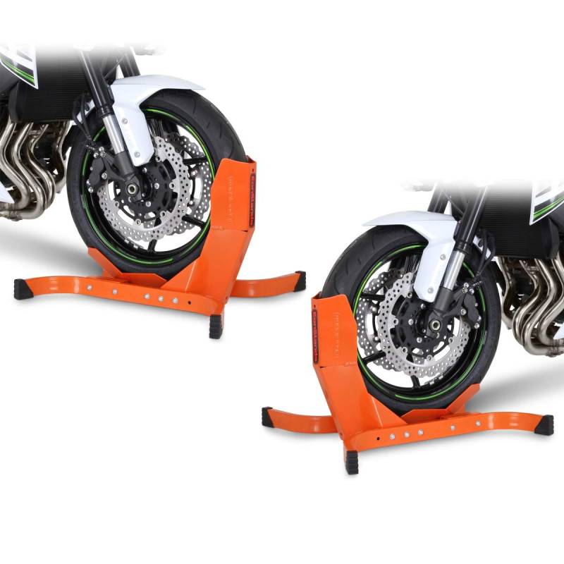 2X Vorderradhalterung/Motorradständer ConStands Easy-Plus bis 21 Zoll orange von ConStands