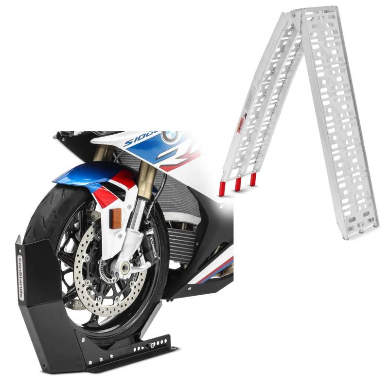 Motorrad Auffahrrampe Alu CS1 + Motorradwippe Easy Fix klappbar max. 340kg von ConStands