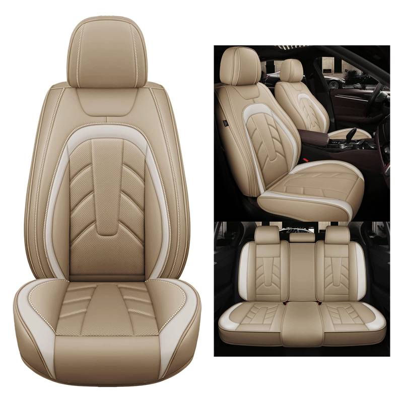 Congxy Autositzbezüge Komplett Set Universal in Premium Design | Schonbezüge für die Vordersitze & Rückbank | Auto Sitzbezüge Airbag Geeignet | Wasserdicht Sitzbezug, Beige Standard von Congxy