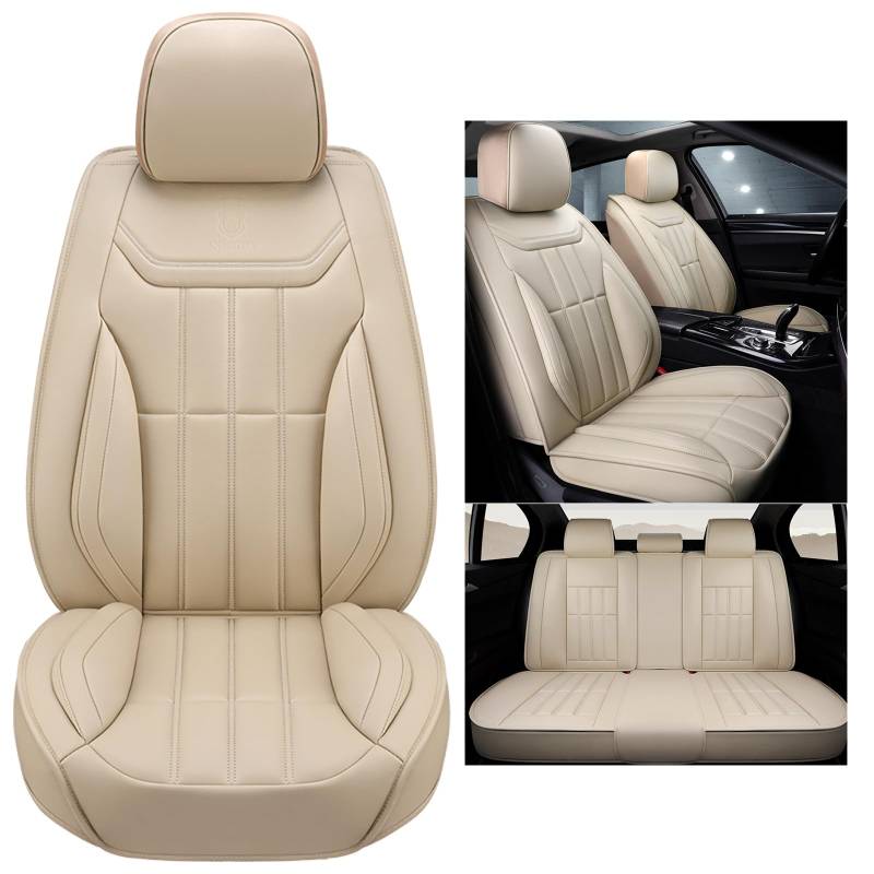 Congxy Autositzbezüge Komplett Set Universal in Premium Design | Schonbezüge für die Vordersitze & Rückbank | Auto Sitzbezüge Airbag Geeignet | Wasserdicht Sitzbezug, Beige von Congxy