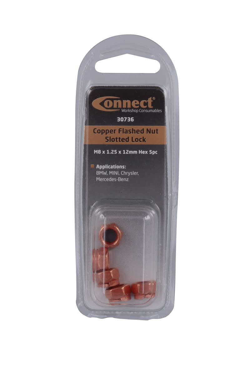 Connect 30736 Copper Flashed Nut Slotted Lock M8 x 1.25 x 12mm Hex 5pc von Connect