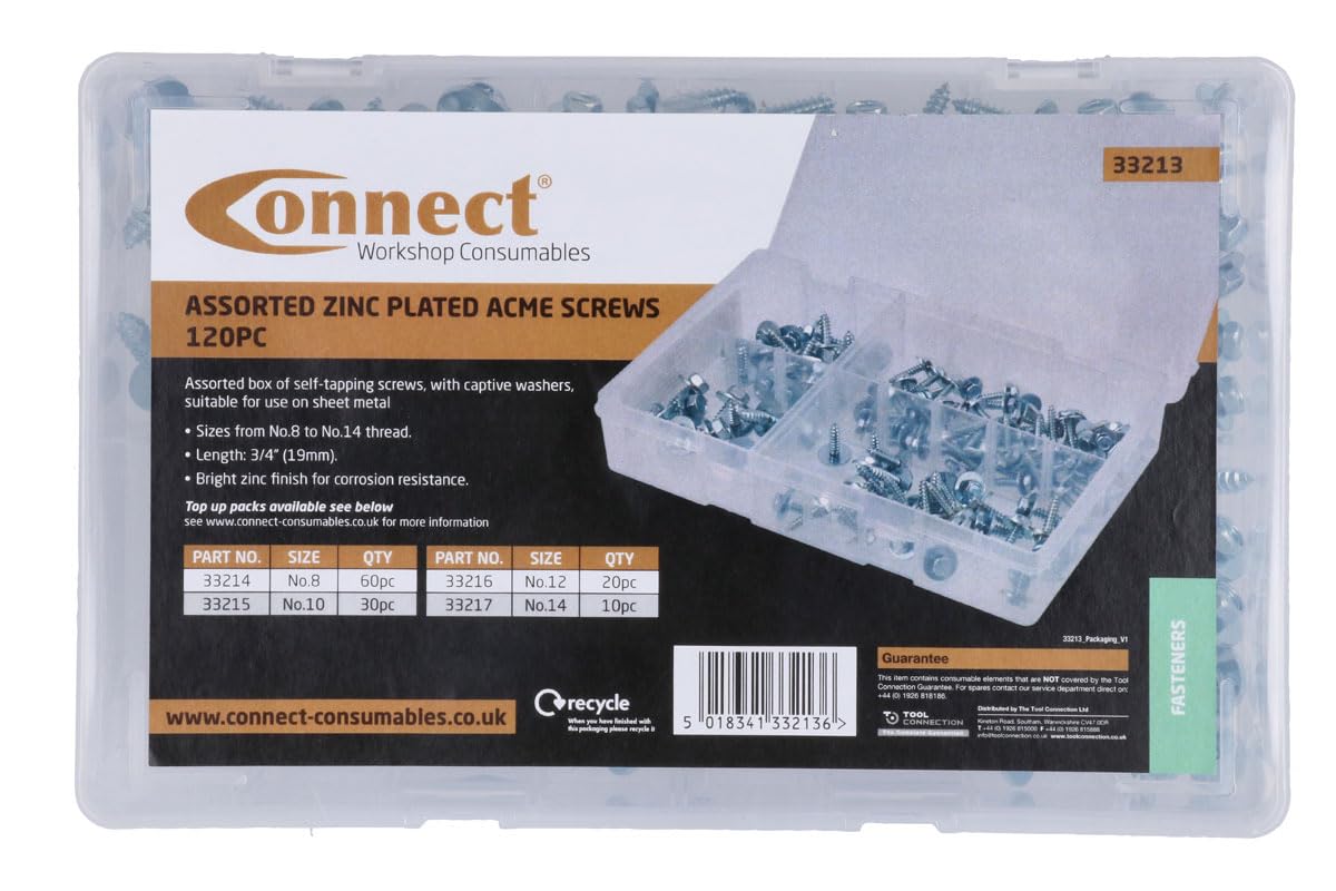 Connect 33213 Assorted Zinc Plated Acme Screws 120pc von Connect