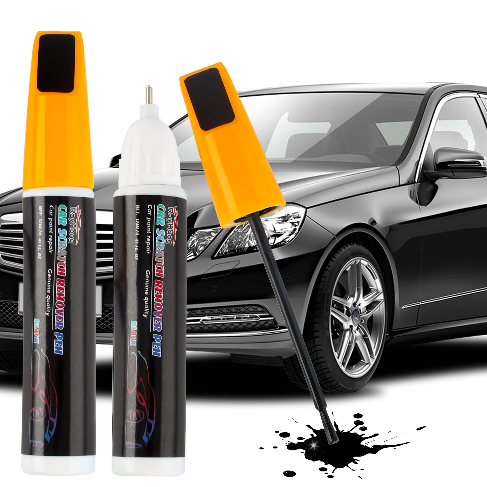 Connextion 2 Stück Lackstift Auto Schwarz - Professioneller Lackstift für Auto Kratzer - Schnelltrocknend und Präzise Reparatur - Auto Lack Reparatur Stift, 24ml von Connextion